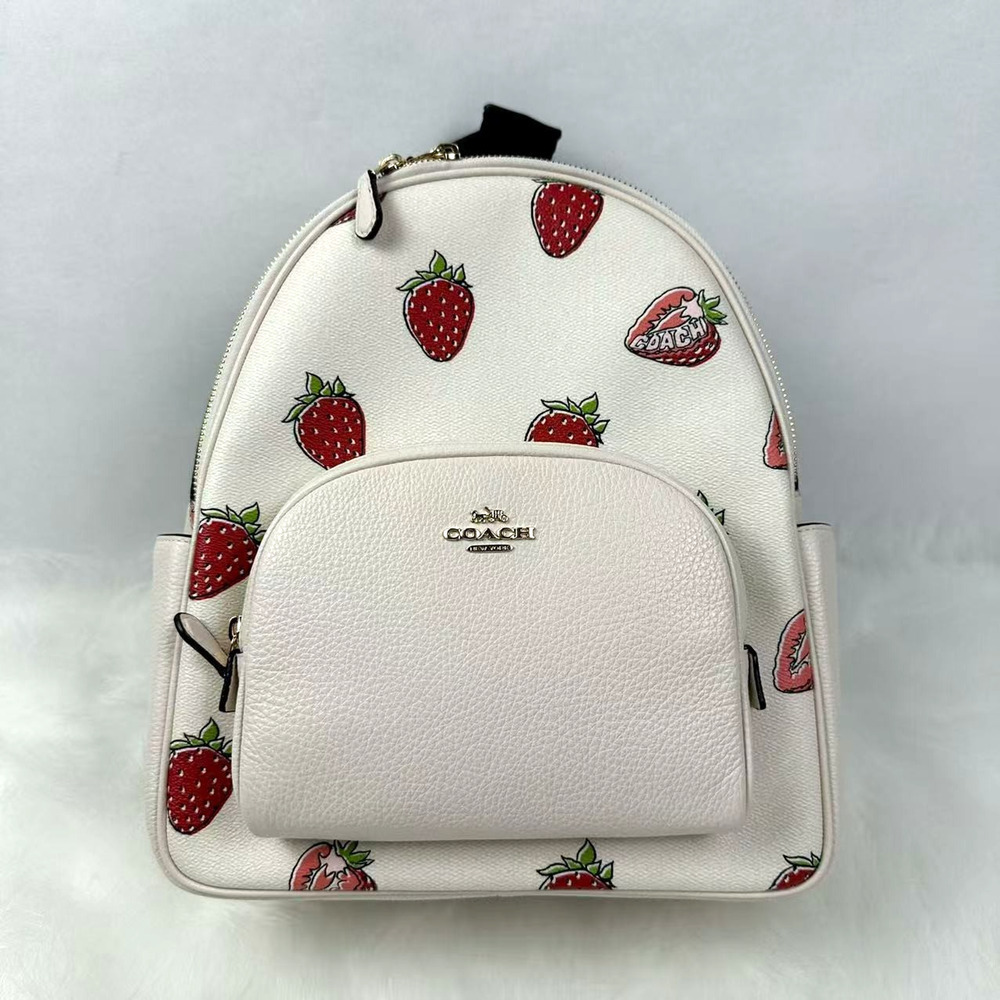 Coach Court Backpack with Strawberry Print Style In Canvas/Gold/Chalk CAS94 NWT